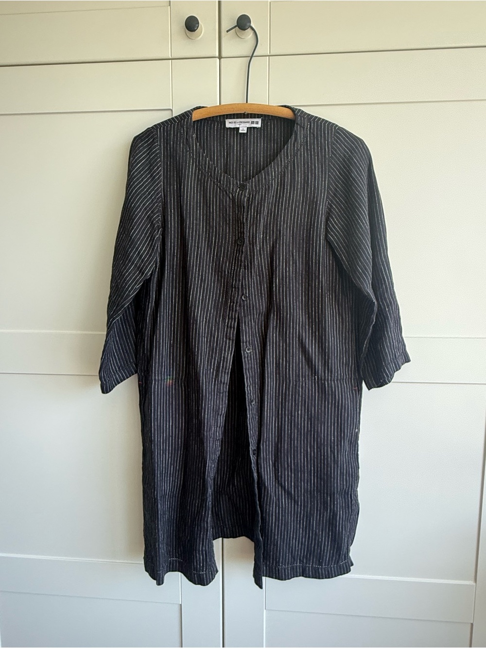 Ines De La Fressange x Uniqlo Black Pinstripe Button-Front Long Cardigan